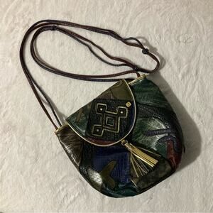Vintage 90's Nas Faux Pebbled Leather Patchwork Crossbody Bag